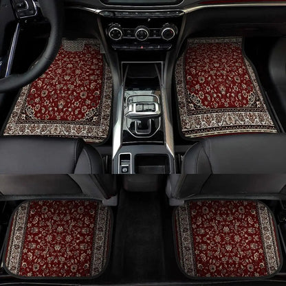 Rust Red Paisley Car Floor Mats - 4 Piece Universal Set for All Vehicles