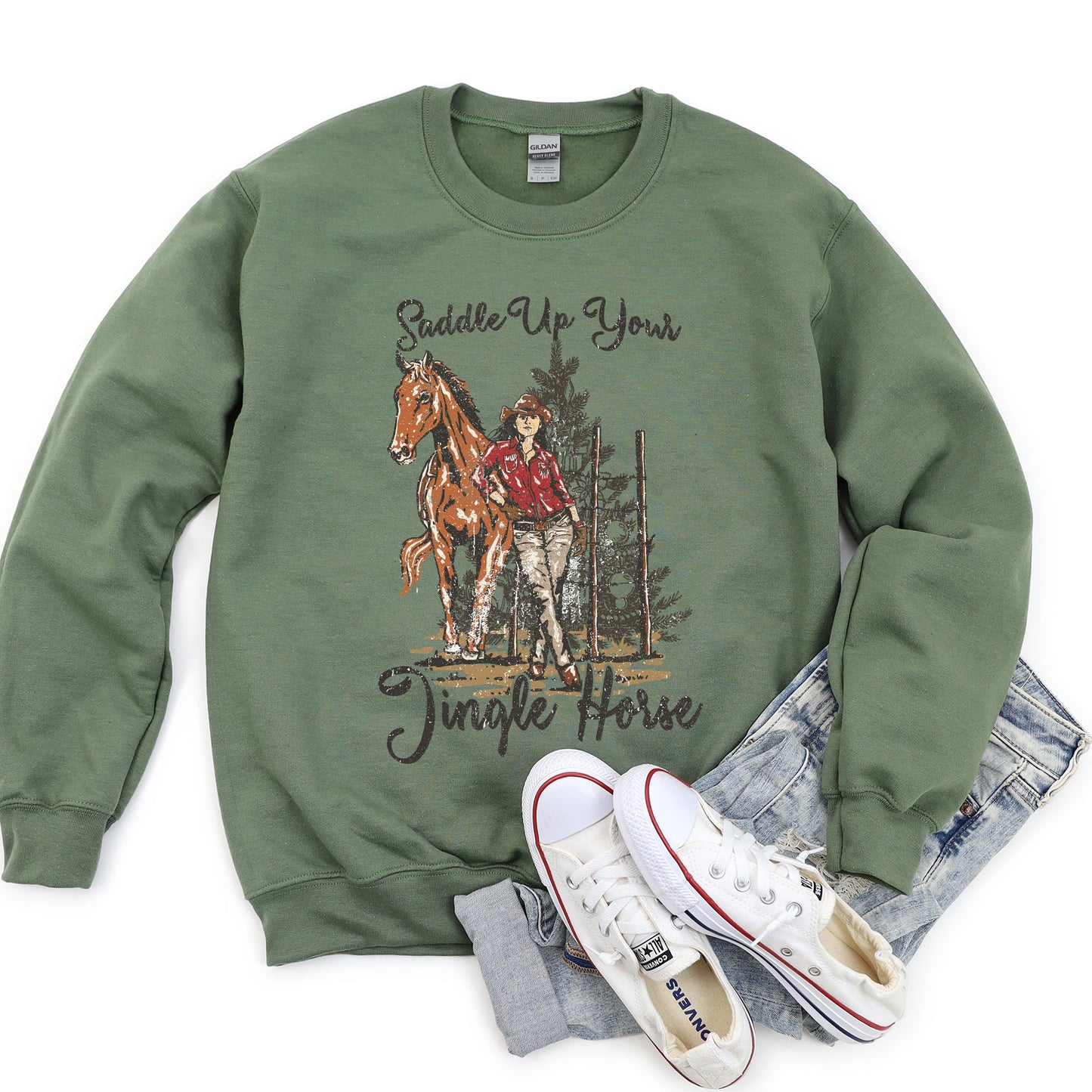 Saddle Up Your Jingle Horse, Christmas, Cowgirl, Cowboy, Country, Western Sweatshirt