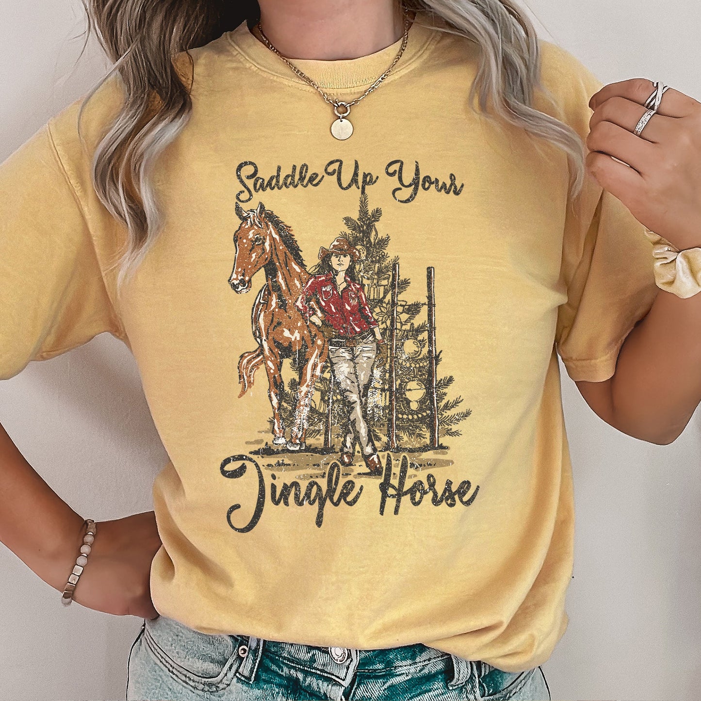 Saddle Up Your Jingle Horse, Christmas, Cowgirl, Cowboy, Country, Western, Comfort Colors Tshirt