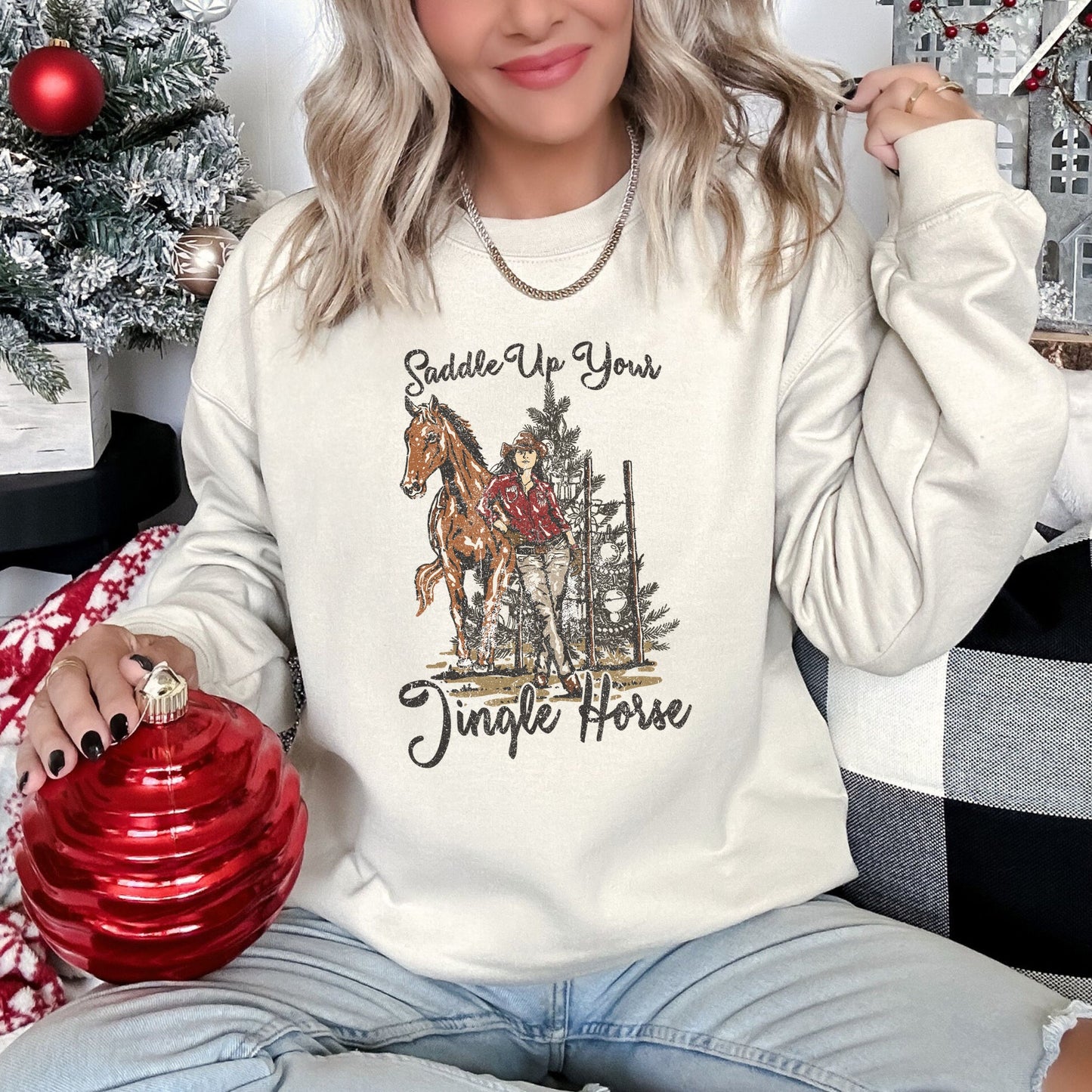 Saddle Up Your Jingle Horse, Christmas, Cowgirl, Cowboy, Country, Western Sweatshirt