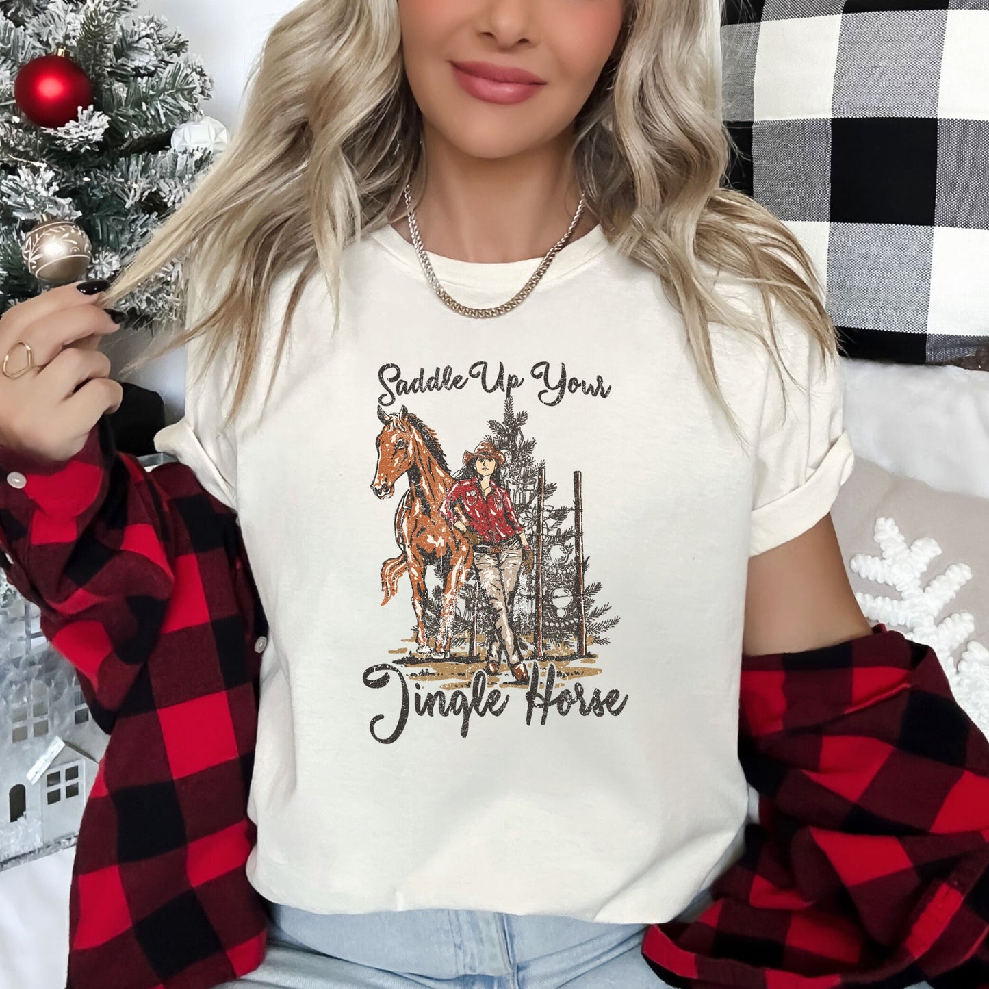 Saddle Up Your Jingle Horse, Christmas, Cowgirl, Cowboy, Country, Western Super Soft Tees