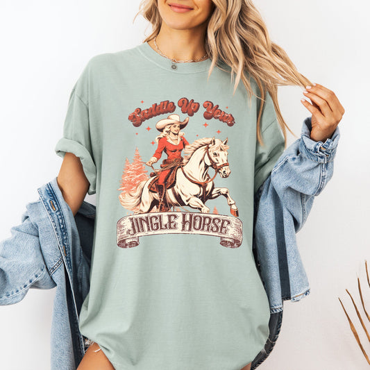 Saddle Up Your Jingle Horse, Cowboy, Cowgirl, Christmas Carol, Western Tshirt Comfort Colors T-Shirt