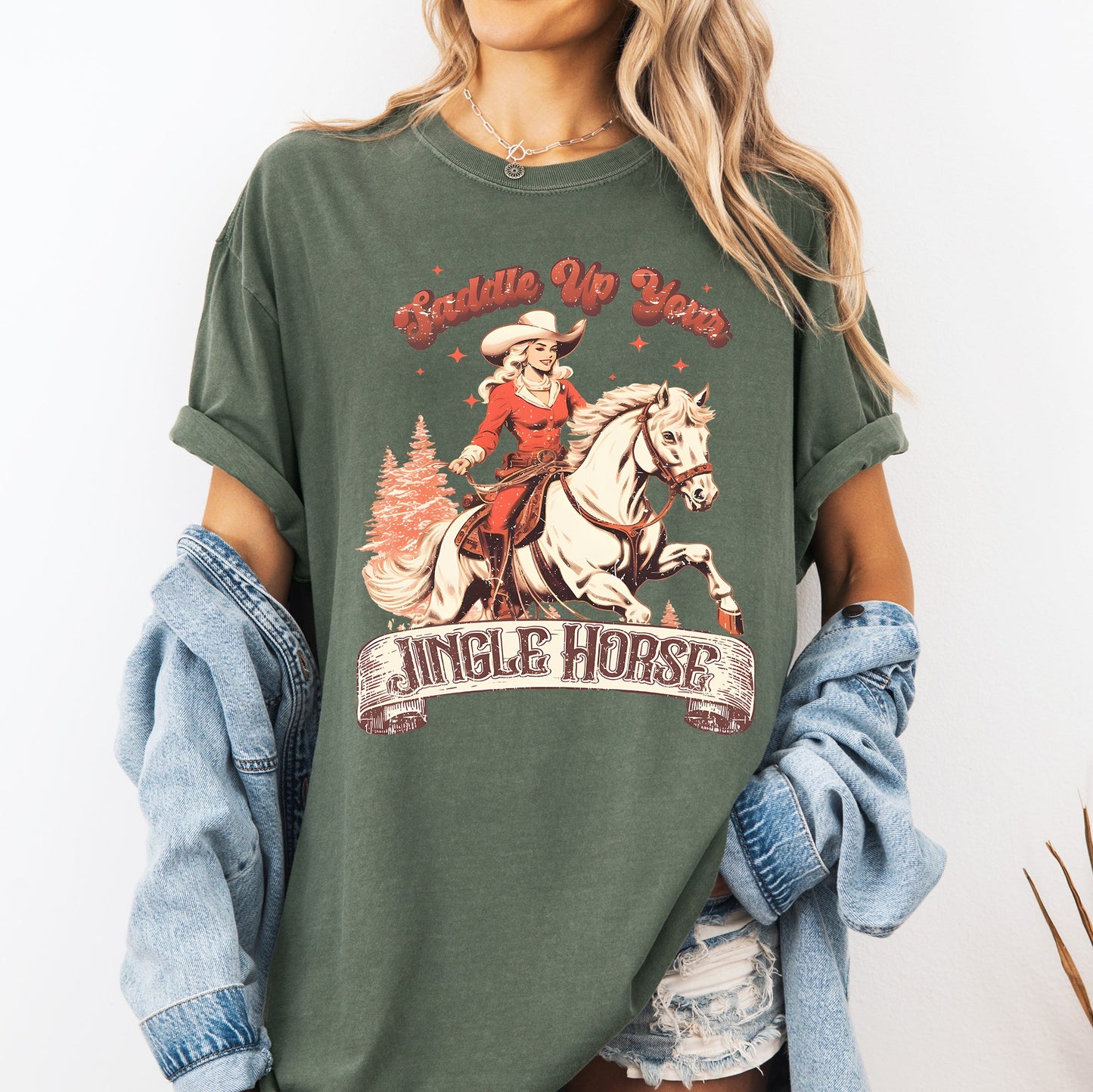 Saddle Up Your Jingle Horse, Cowboy, Cowgirl, Christmas Carol, Western Tshirt Comfort Colors T-Shirt