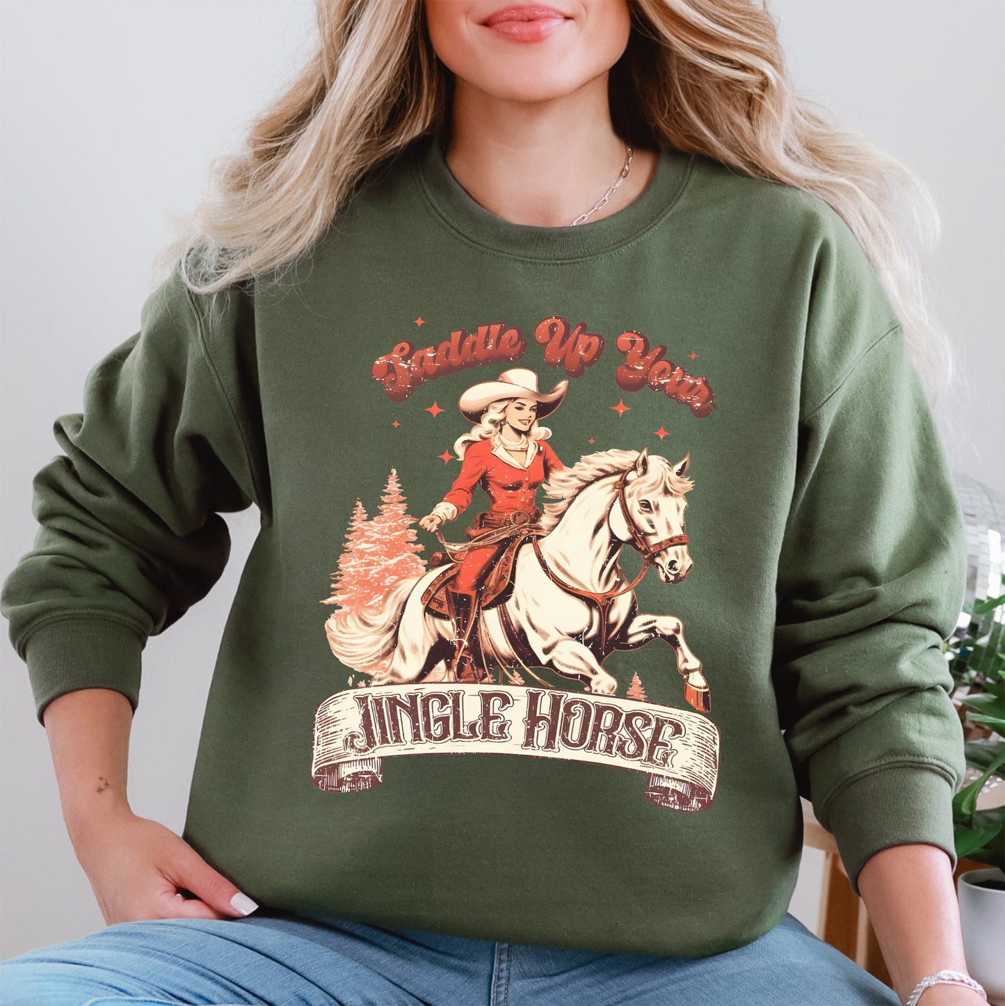 Saddle Up Your Jingle Horse, Cowboy, Cowgirl, Christmas Carol, Western Sweatshirt