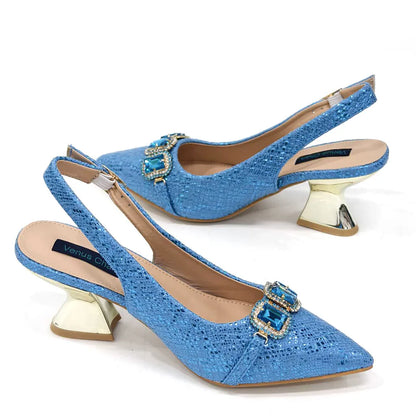 Newest Style Teal Sky Color Platform Shoes Matching Bag Set