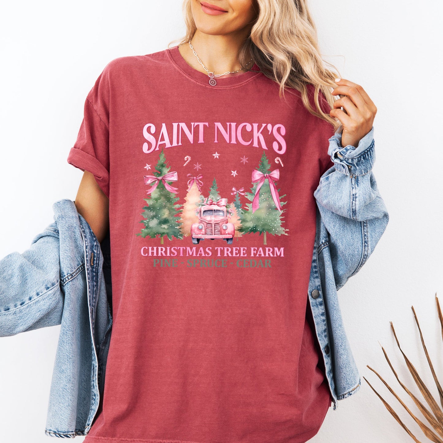 Saint Nick's Christmas Tree Farm, Retro, Winter, Santa, Snow, Xmas Tshirt Comfort Colors T-Shirt