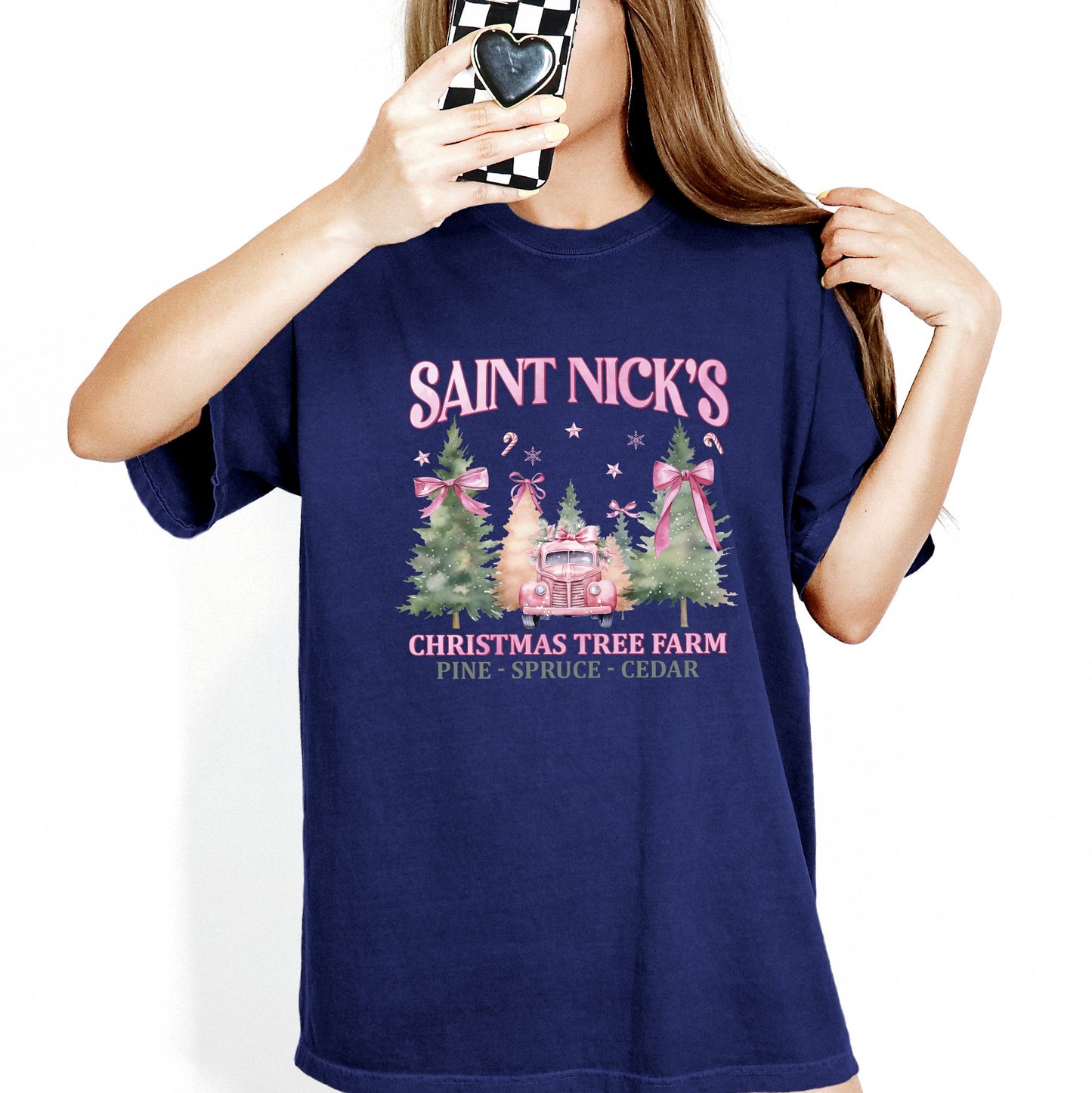 Saint Nick's Christmas Tree Farm, Retro, Winter, Santa, Snow, Xmas Tshirt Comfort Colors T-Shirt
