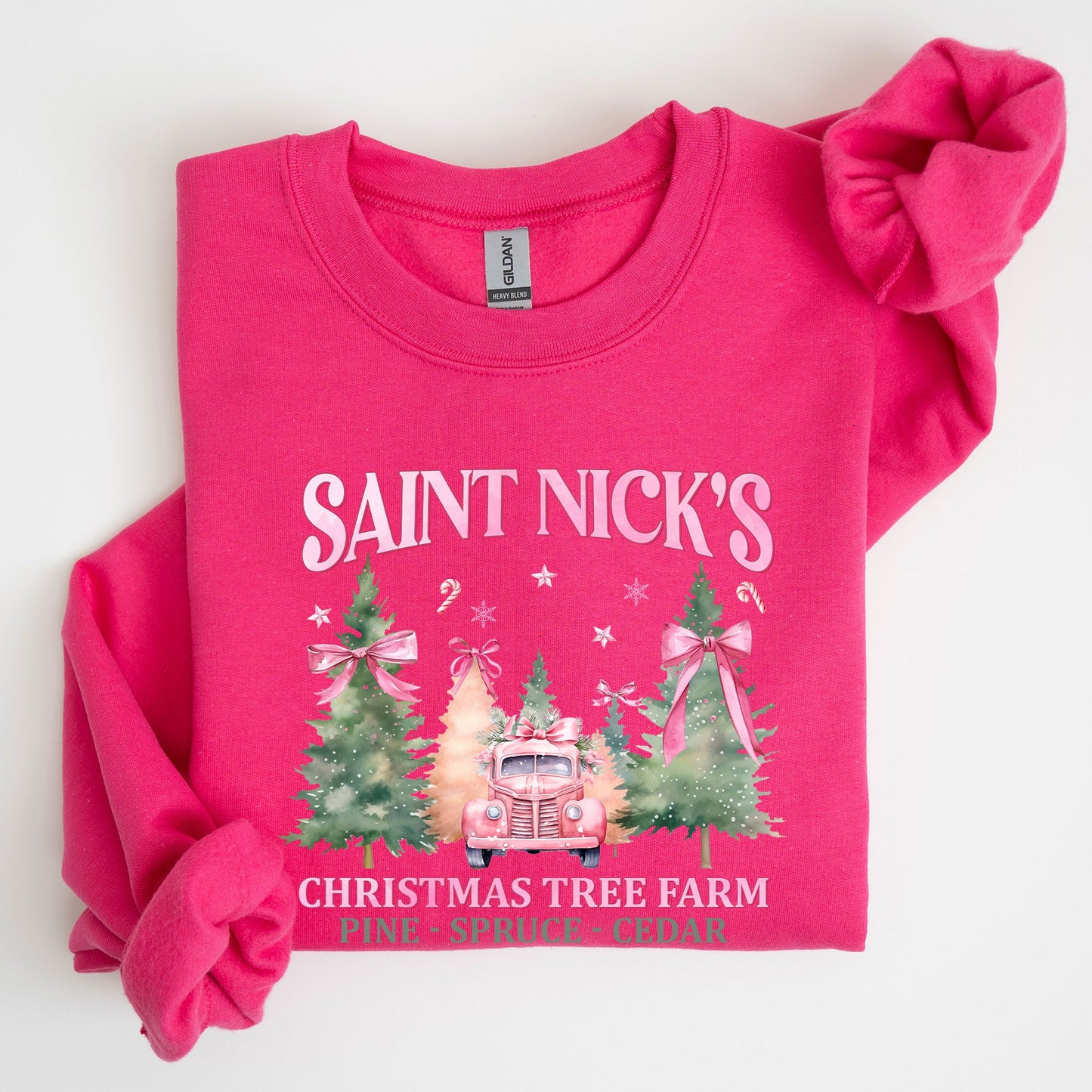 Saint Nick's Christmas Tree Farm, Retro, Winter, Santa, Snow, Xmas Sweatshirt