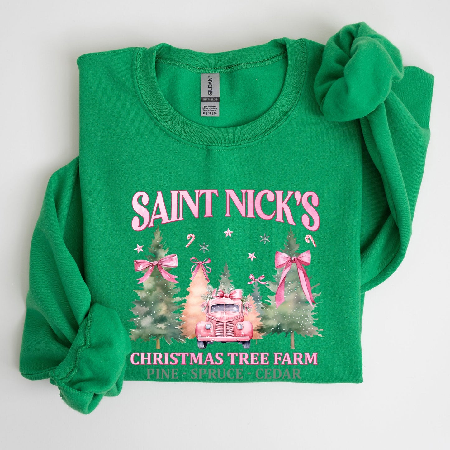 Saint Nick's Christmas Tree Farm, Retro, Winter, Santa, Snow, Xmas Sweatshirt