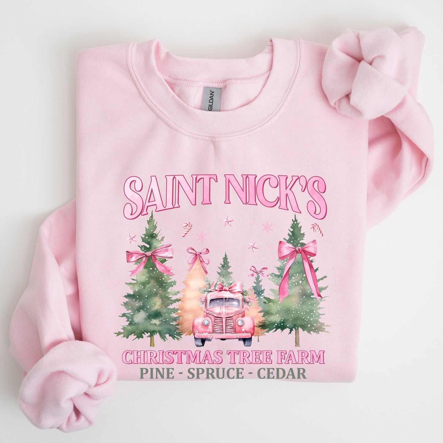Saint Nick's Christmas Tree Farm, Retro, Winter, Santa, Snow, Xmas Sweatshirt