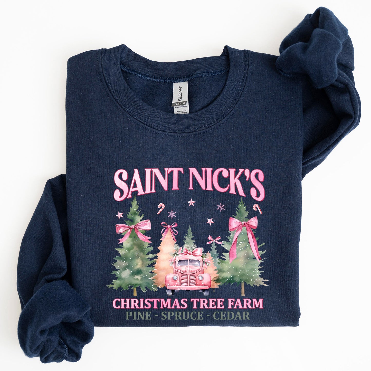 Saint Nick's Christmas Tree Farm, Retro, Winter, Santa, Snow, Xmas Sweatshirt