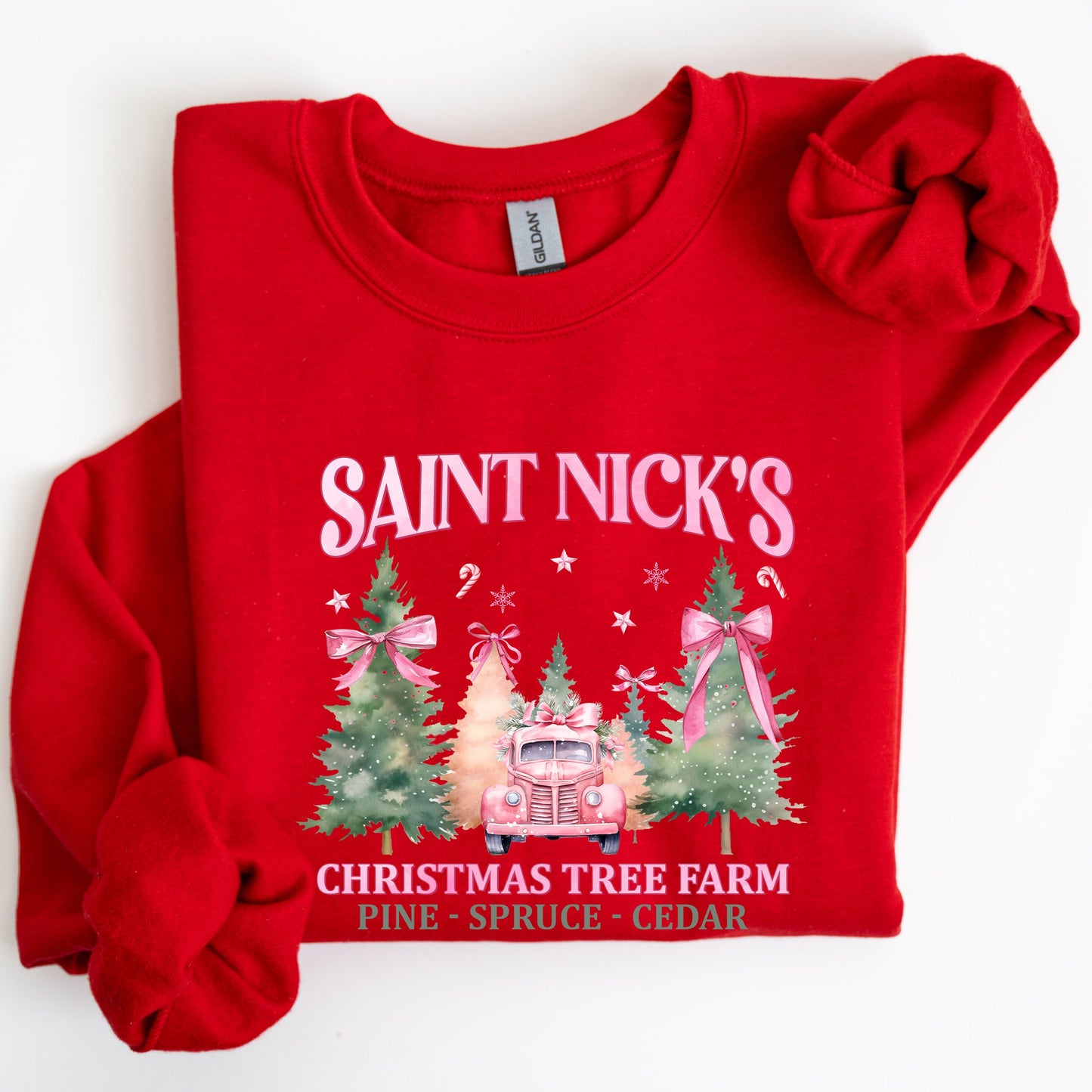 Saint Nick's Christmas Tree Farm, Retro, Winter, Santa, Snow, Xmas Sweatshirt