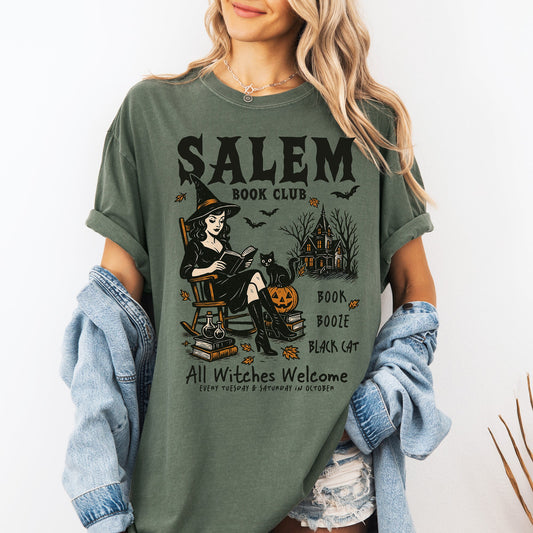 Salem Book Club, Rocking Chair, Retro, Classic, Vintage, Halloween, Reading, Books, Comfort Colors T-Shirt