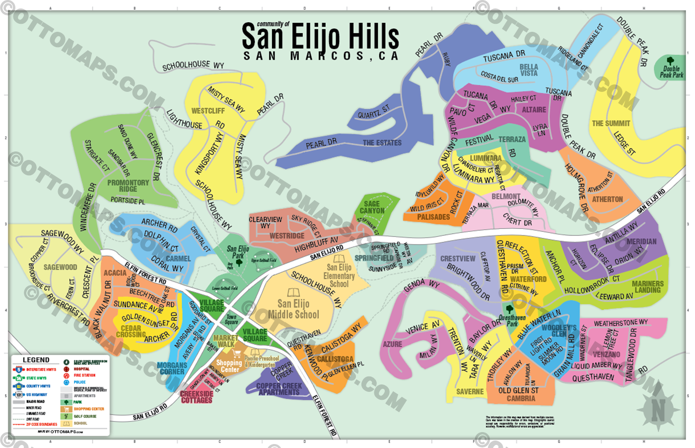 San Elijo Hills Map, San Diego County, CA - POSTER PRINTS
