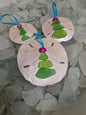 Christmas Ornament - Coastal Sand Dollar with Sea Glass Tree Handmade