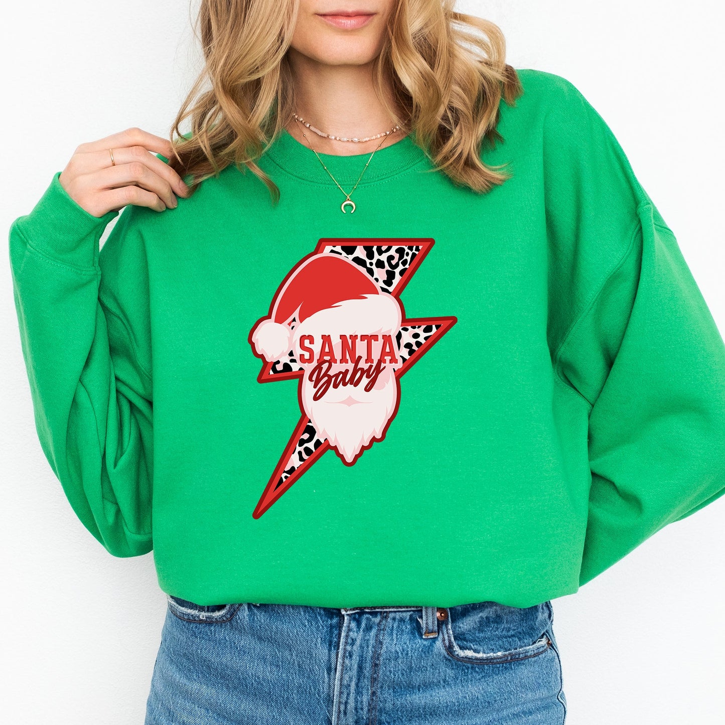Santa Baby, Lightening Bolt, Christmas, Retro, Rock and Roll, Xmas Sweatshirt