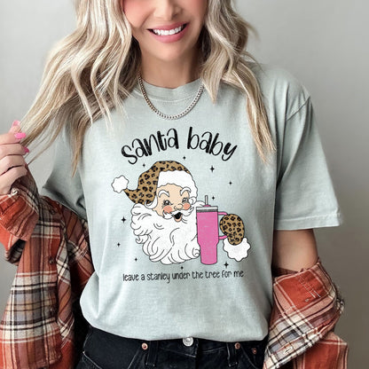 Santa Baby, Stanley, Retro, Christmas, Leopard Print, Comfort Colors Tshirt