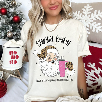 Santa Baby, Stanley, Retro, Christmas, Leopard Print, Comfort Colors Tshirt