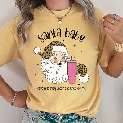 Santa Baby, Stanley, Retro, Christmas, Leopard Print, Comfort Colors Tshirt