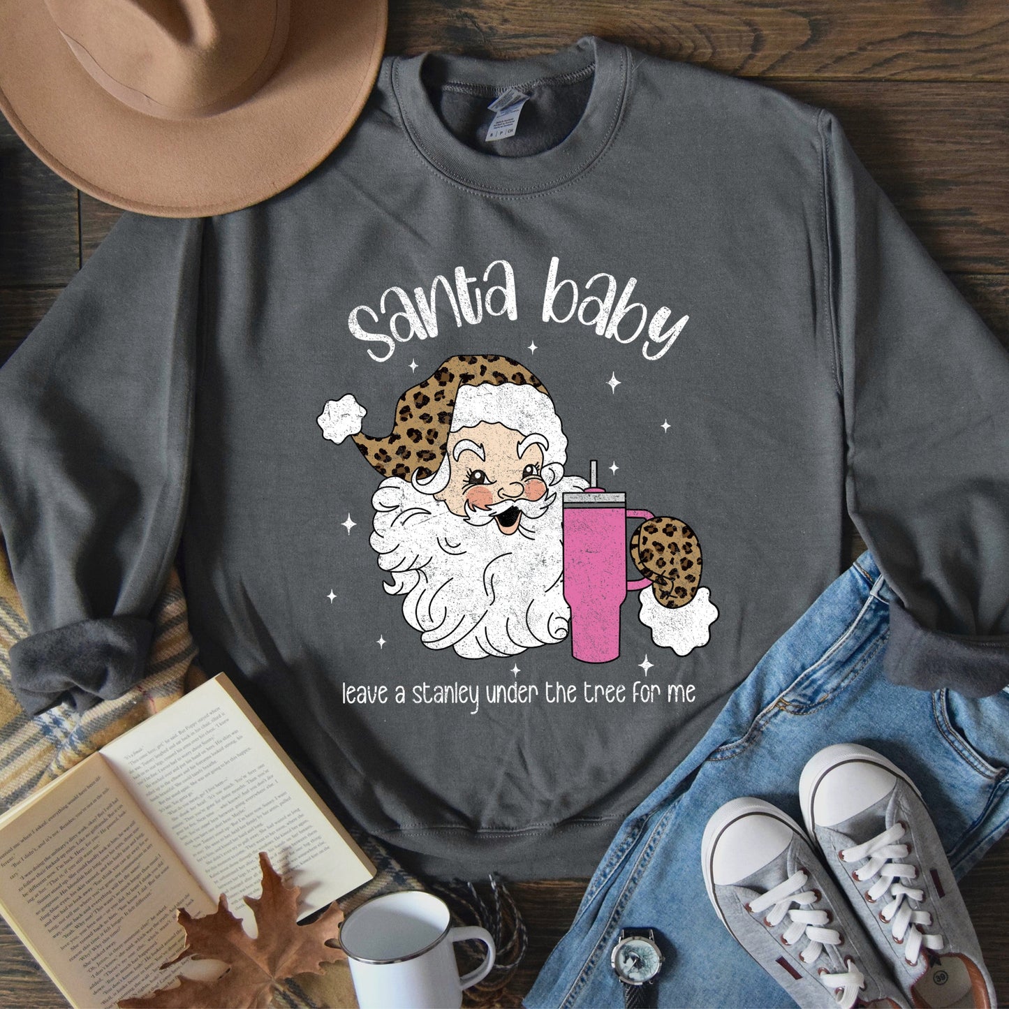 Santa Baby, Stanley, Retro, Christmas, Leopard Print Sweatshirt