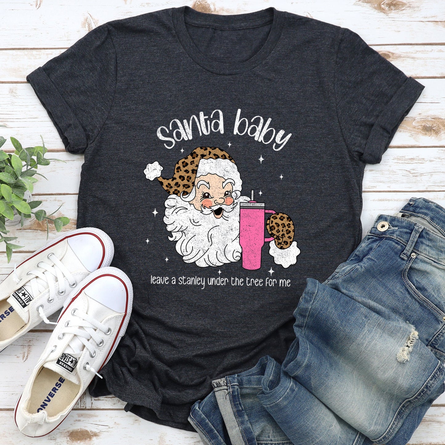 Santa Baby, Stanley, Retro, Christmas, Leopard Print Super Soft Tees