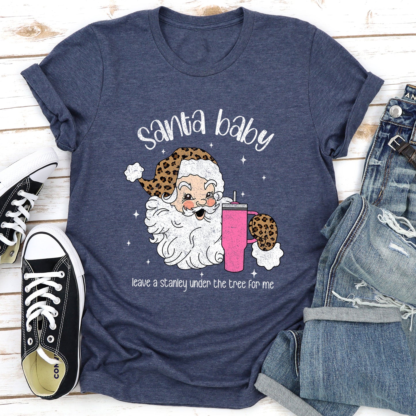 Santa Baby, Stanley, Retro, Christmas, Leopard Print Super Soft Tees