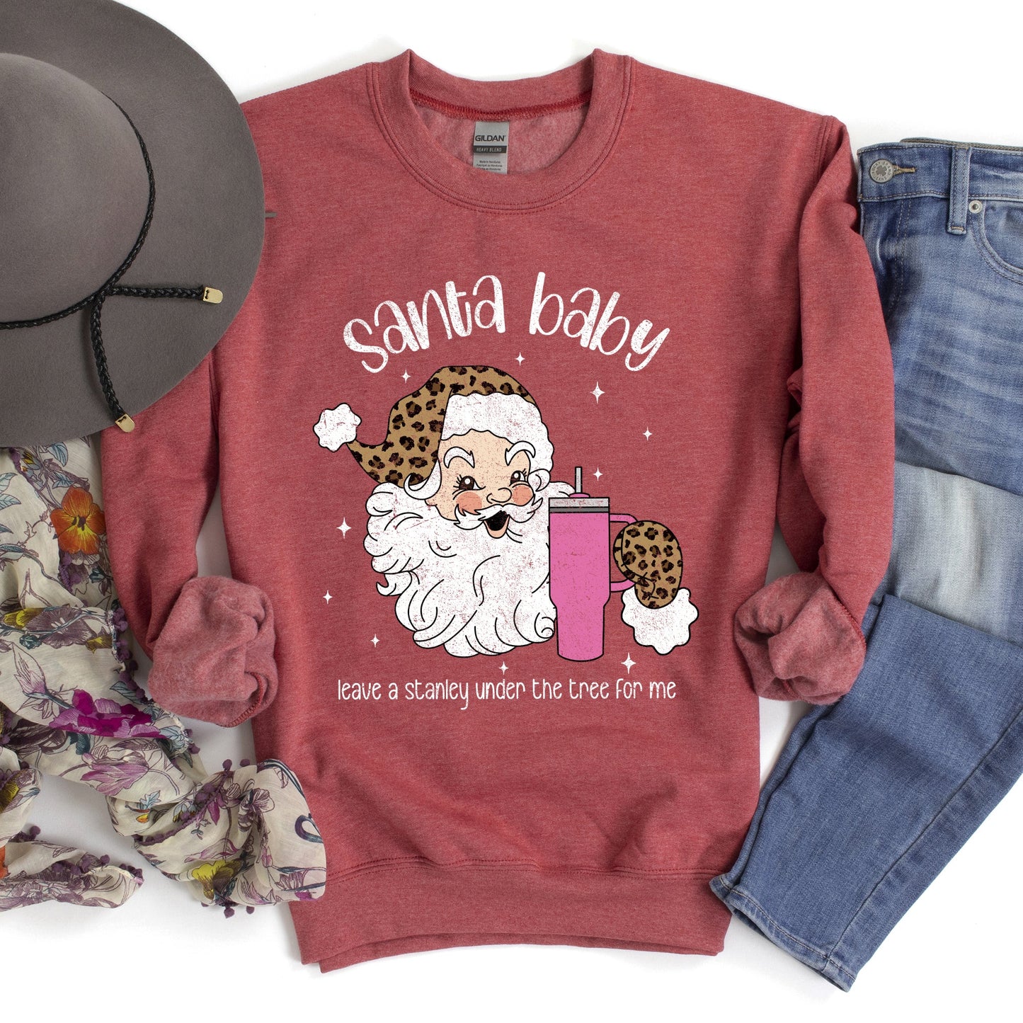 Santa Baby, Stanley, Retro, Christmas, Leopard Print Sweatshirt