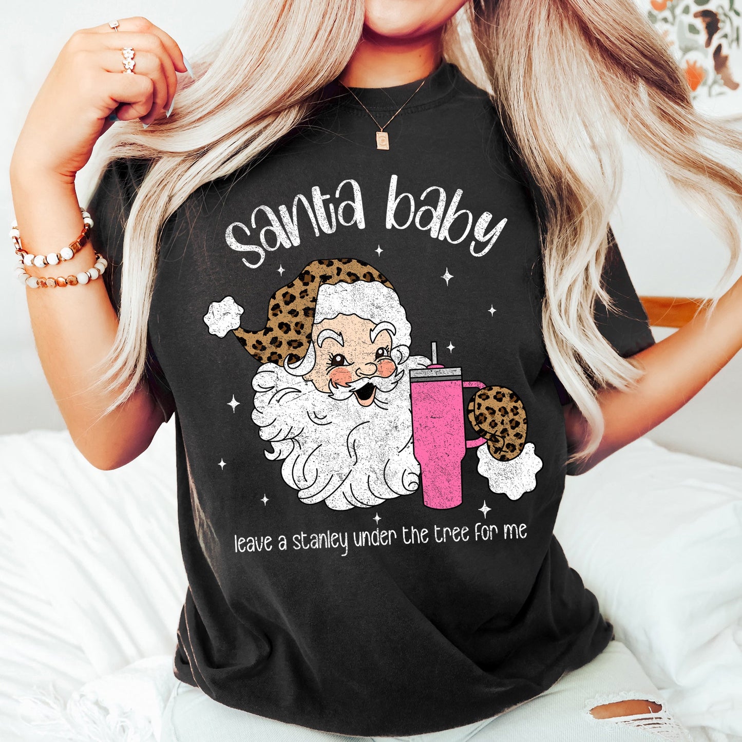 Santa Baby, Stanley, Retro, Christmas, Leopard Print, Comfort Colors Tshirt