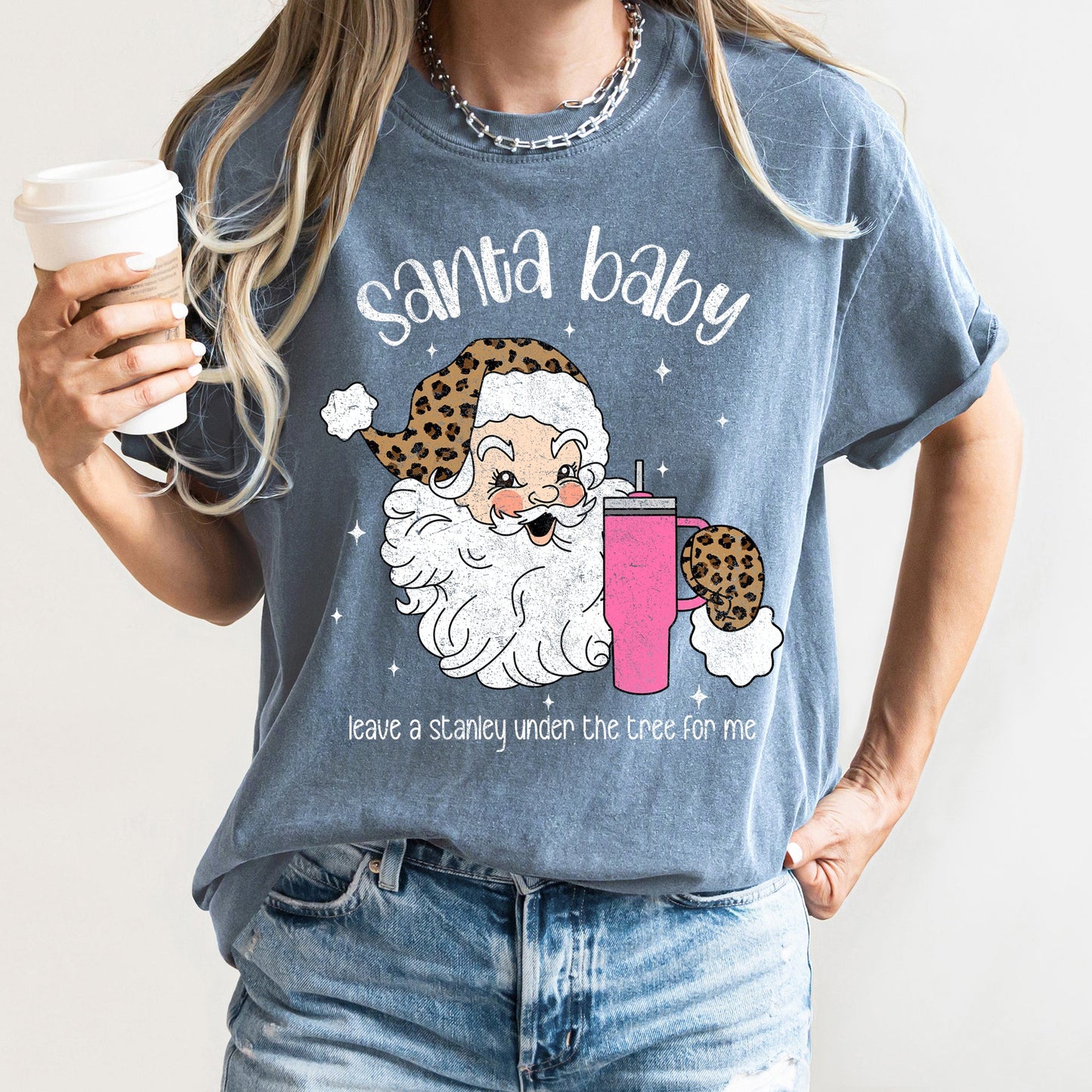 Santa Baby, Stanley, Retro, Christmas, Leopard Print, Comfort Colors Tshirt