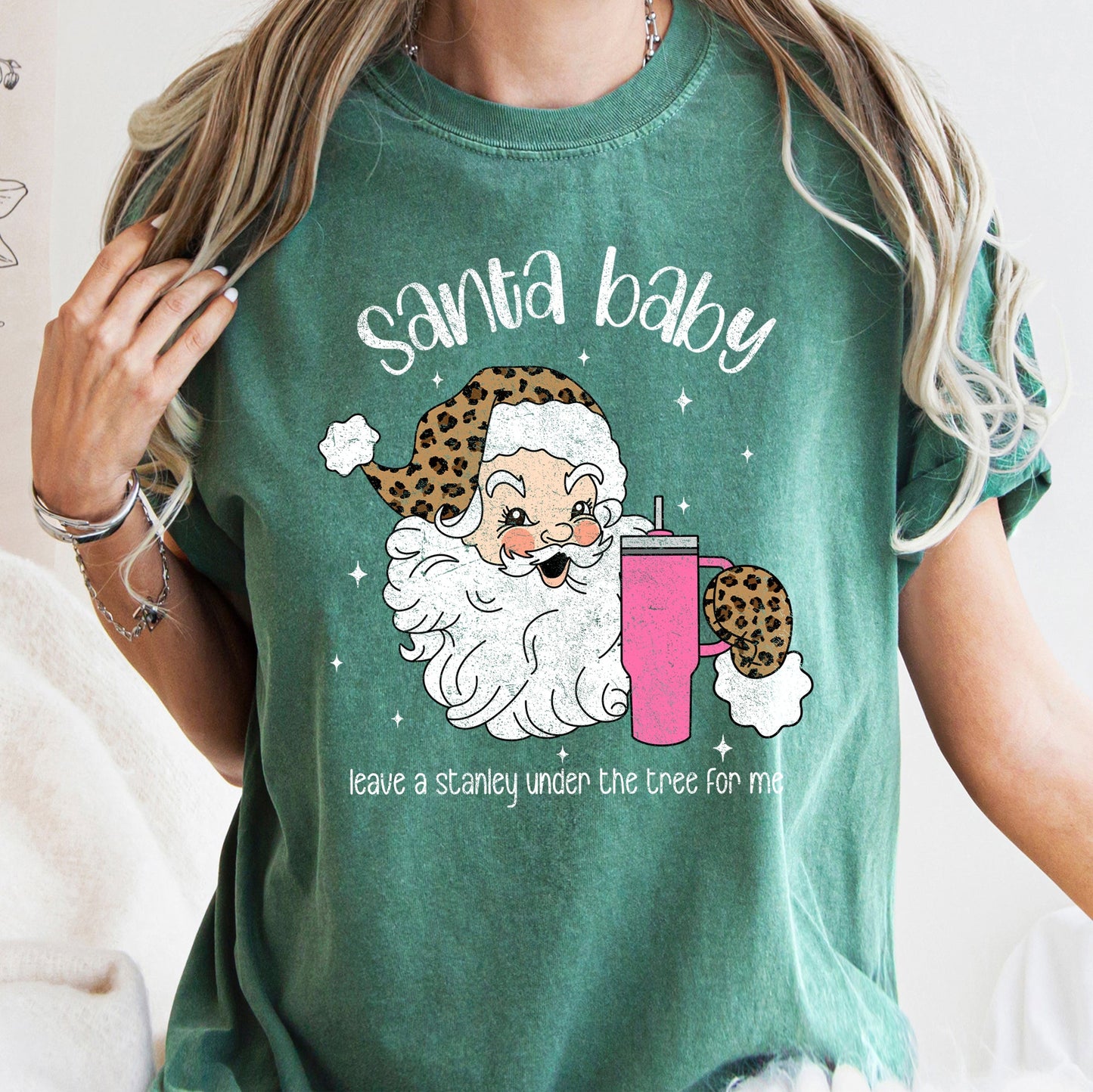 Santa Baby, Stanley, Retro, Christmas, Leopard Print, Comfort Colors Tshirt