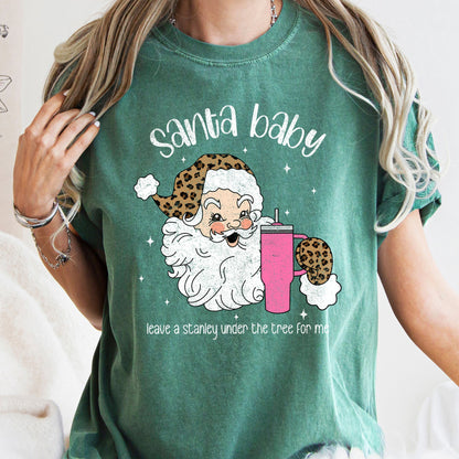 Santa Baby, Stanley, Retro, Christmas, Leopard Print, Comfort Colors Tshirt