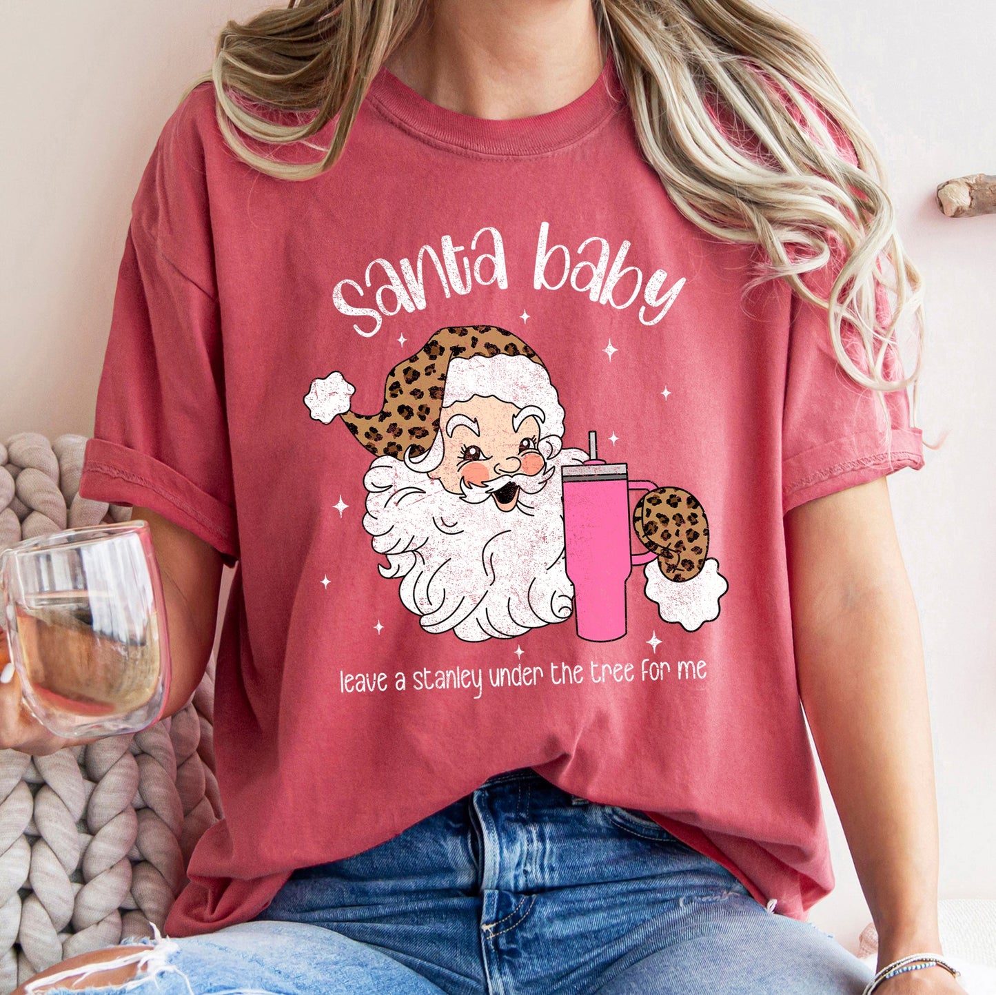 Santa Baby, Stanley, Retro, Christmas, Leopard Print, Comfort Colors Tshirt