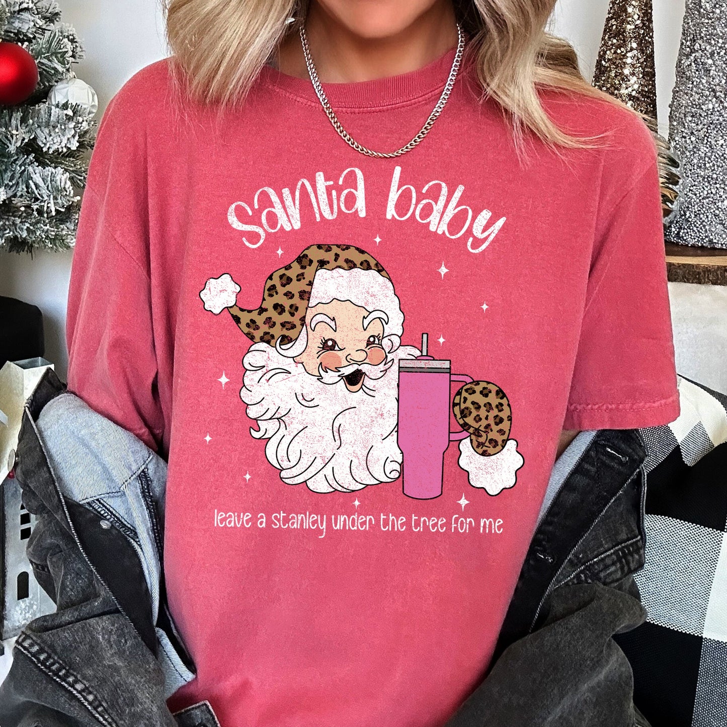 Santa Baby, Stanley, Retro, Christmas, Leopard Print, Comfort Colors Tshirt