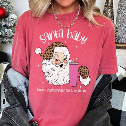 Santa Baby, Stanley, Retro, Christmas, Leopard Print, Comfort Colors Tshirt