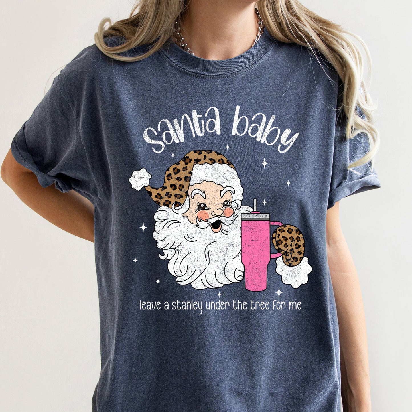 Santa Baby, Stanley, Retro, Christmas, Leopard Print, Comfort Colors Tshirt