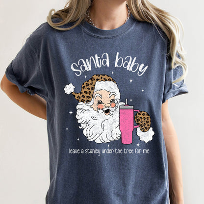 Santa Baby, Stanley, Retro, Christmas, Leopard Print, Comfort Colors Tshirt