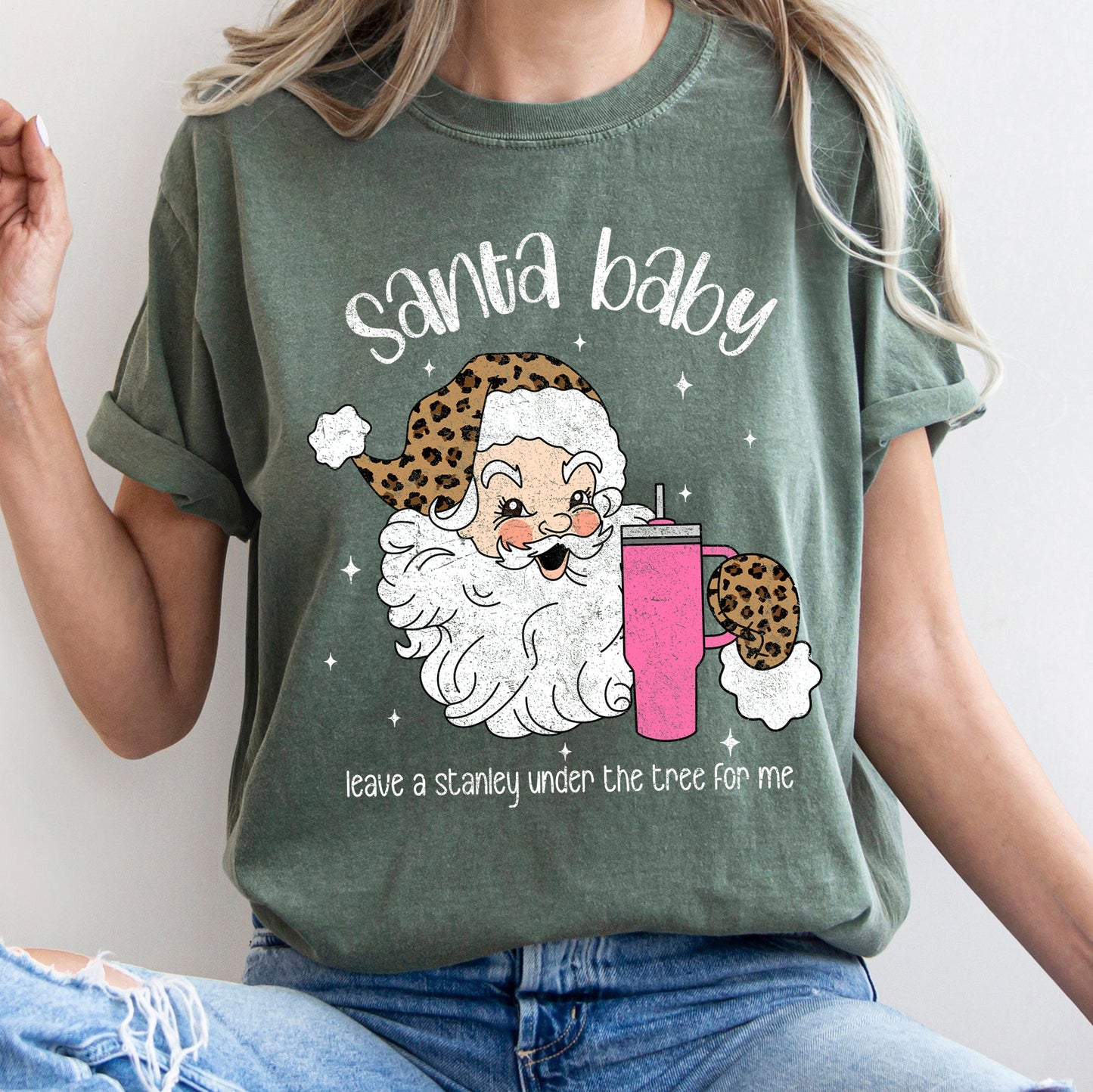 Santa Baby, Stanley, Retro, Christmas, Leopard Print, Comfort Colors Tshirt