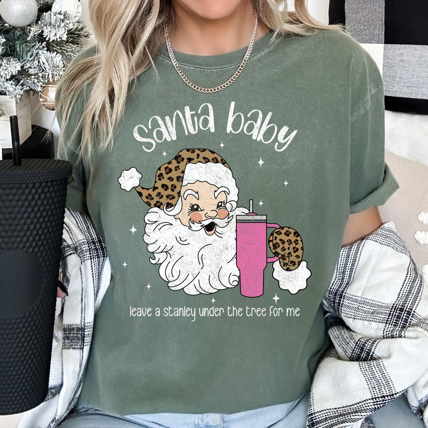 Santa Baby, Stanley, Retro, Christmas, Leopard Print, Comfort Colors Tshirt