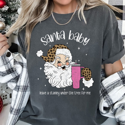 Santa Baby, Stanley, Retro, Christmas, Leopard Print, Comfort Colors Tshirt