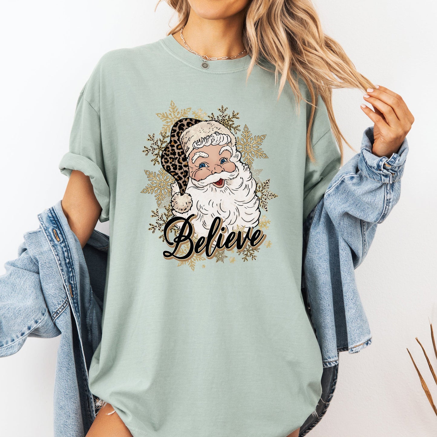 Santa Believe, Retro, Snowflakes, Christmas, Winter, Snow, Xmas Tshirt Comfort Colors T-Shirt