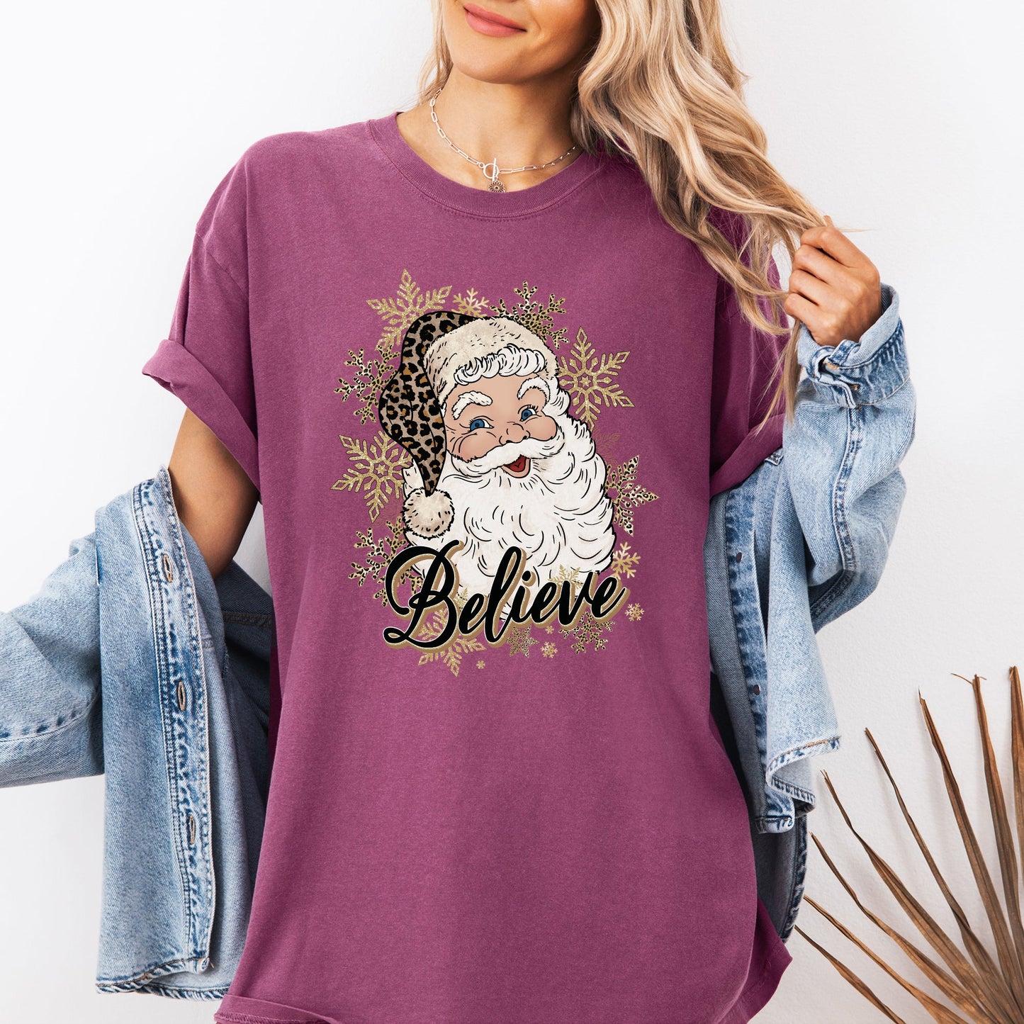 Santa Believe, Retro, Snowflakes, Christmas, Winter, Snow, Xmas Tshirt Comfort Colors T-Shirt