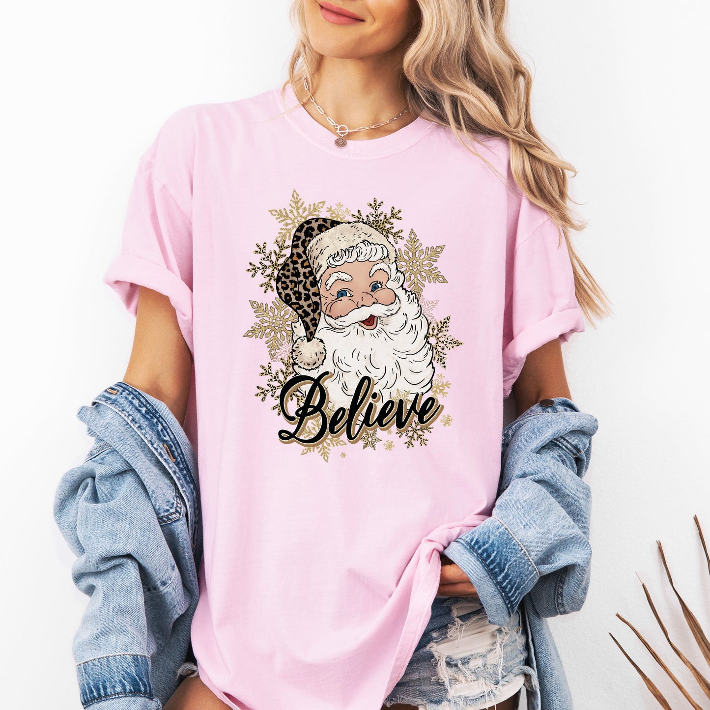 Santa Believe, Retro, Snowflakes, Christmas, Winter, Snow, Xmas Tshirt Comfort Colors T-Shirt