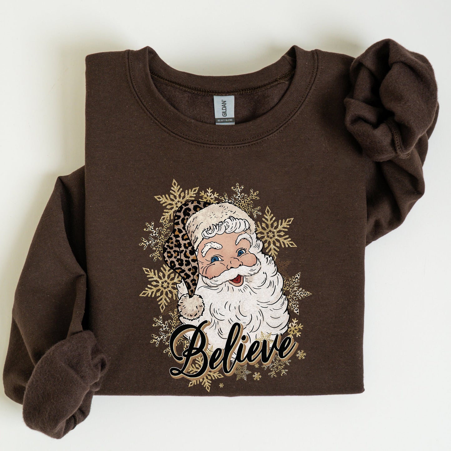 Santa Believe, Retro, Snowflakes, Christmas, Winter, Snow, Xmas Sweatshirt