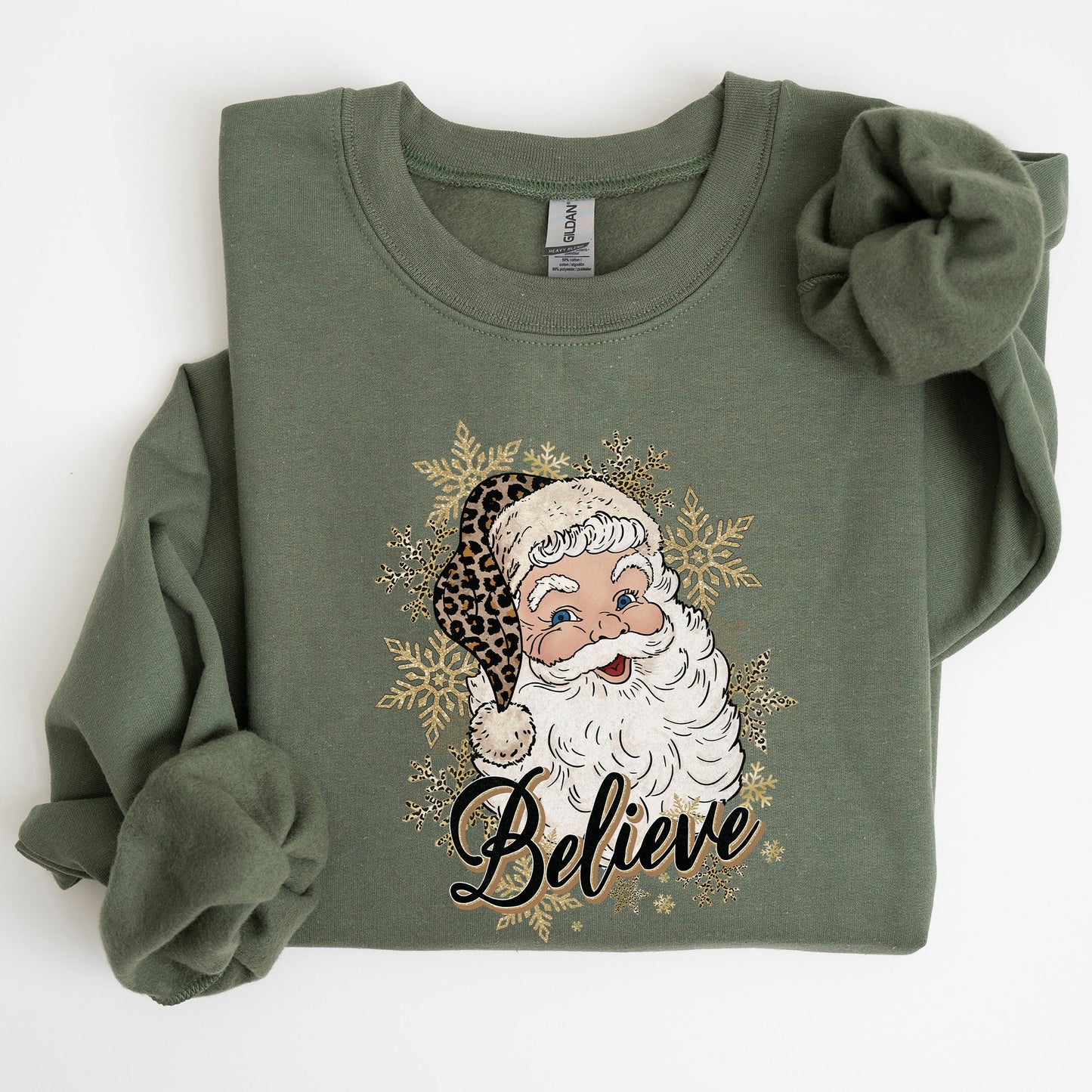 Santa Believe, Retro, Snowflakes, Christmas, Winter, Snow, Xmas Sweatshirt