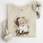 Santa Believe, Retro, Snowflakes, Christmas, Winter, Snow, Xmas Sweatshirt