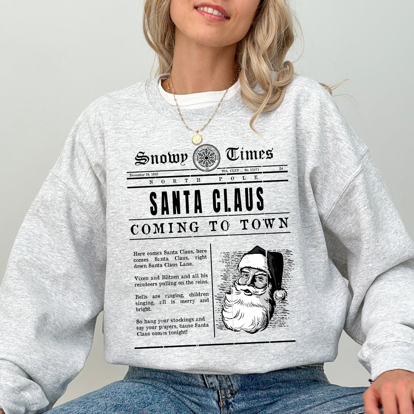 Santa Claus Is Coming To Town, Newspaper, Winter, Snow, Xmas Sweatshirt