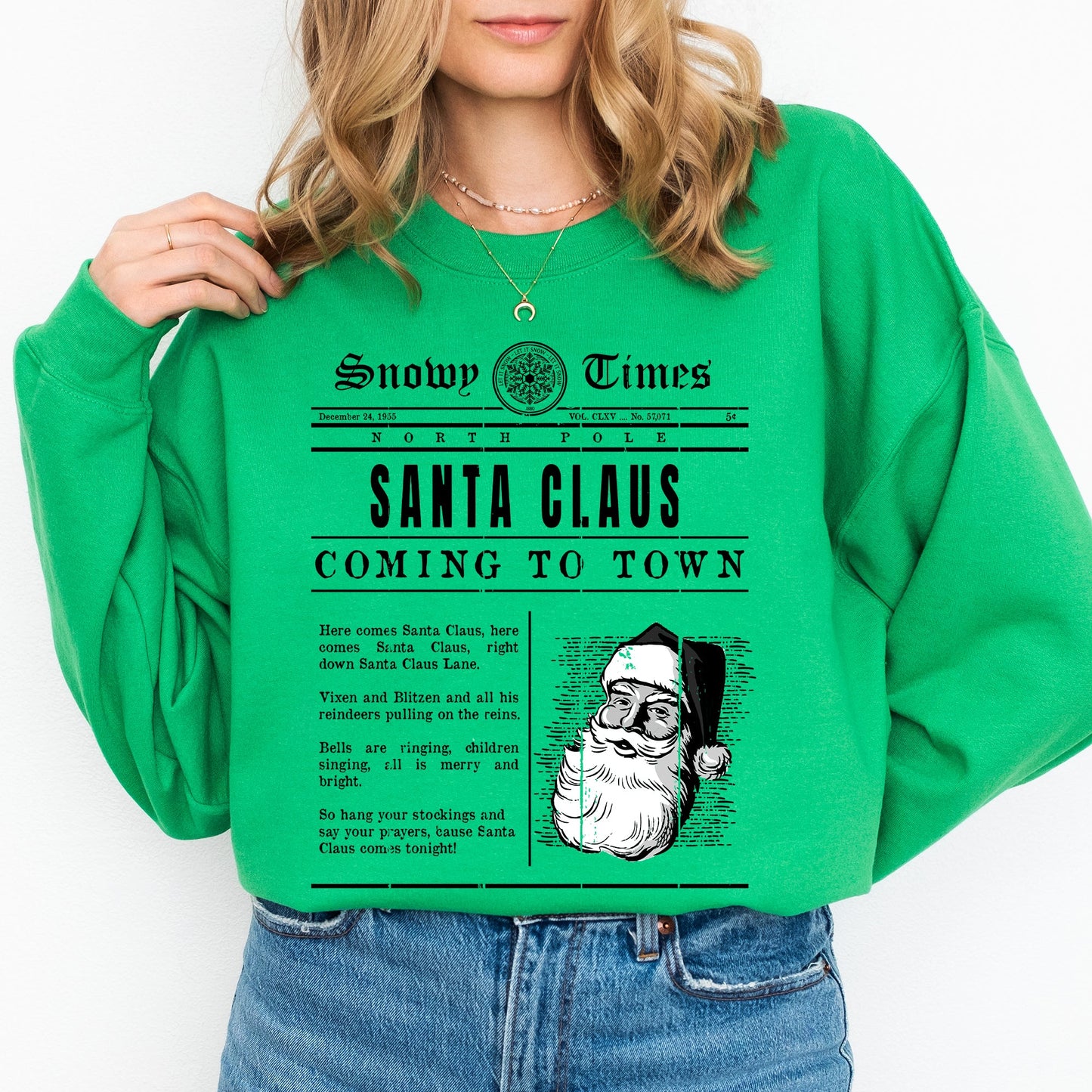 Santa Claus Is Coming To Town, Newspaper, Winter, Snow, Xmas Sweatshirt