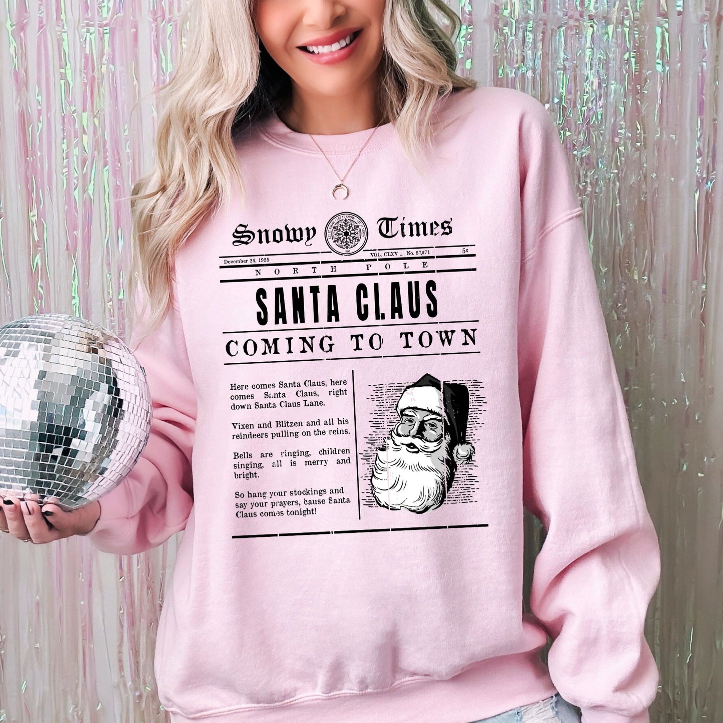 Santa Claus Is Coming To Town, Newspaper, Winter, Snow, Xmas Sweatshirt