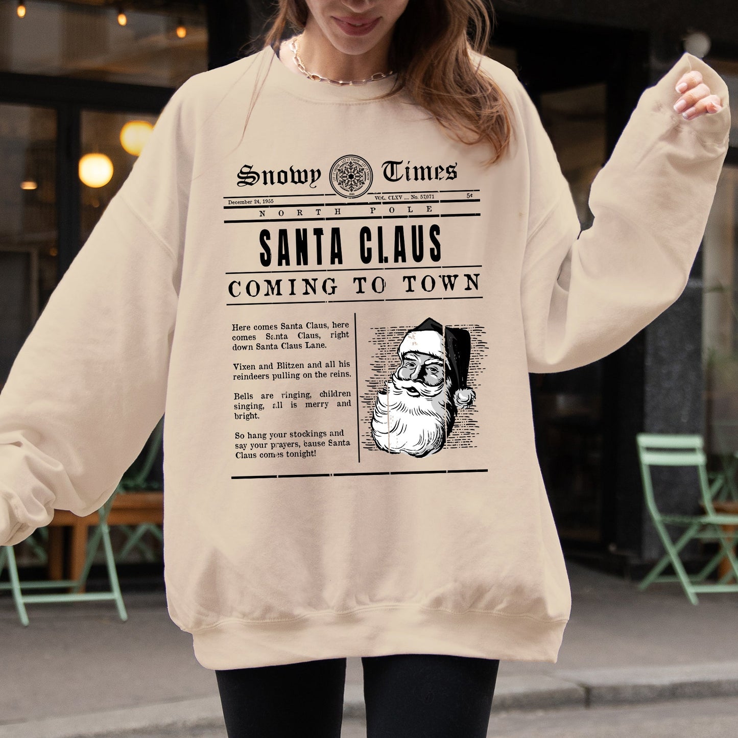 Santa Claus Is Coming To Town, Newspaper, Winter, Snow, Xmas Sweatshirt