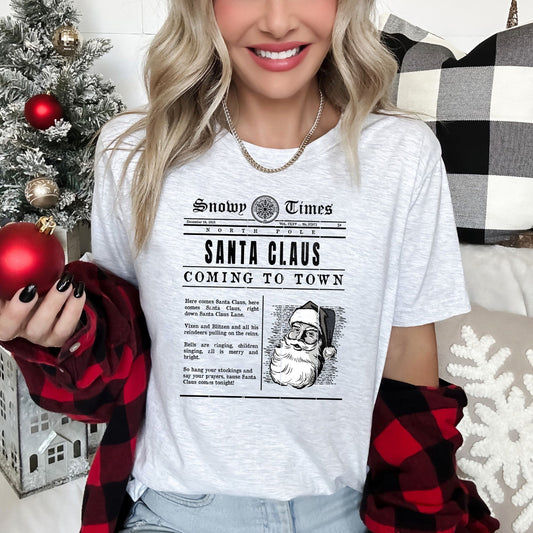 Santa Claus Is Coming To Town, Retro Newspaper, Vintage, Christmas Super Soft Tees
